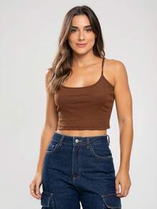 Set Of 5 Assorted Cropped Tops: Long Sleeve, Turtleneck, Spaghetti Strap, Tank Top, And Strapless Bodycon Top - 鏽棕色 - 查看 3
