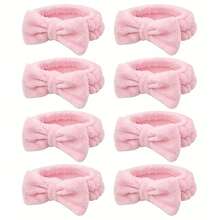 8pcs/Set High Elastic Bow Headbands, Ladies Coral Fleece Makeup Cleansing Towel, Perfect Bridesmaid Gift For Party, Wedding, Valentine's Day, Mother's Day - Pink, White, Gray - Multicolor - View 14