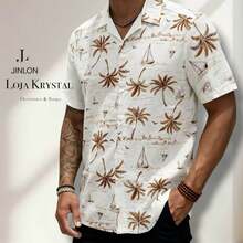 JL Men's Hawaiian Floral Beach Shirt, Short Sleeve, Button-Down, Spring And Summer - Floral 29-Maroom - 查看 1