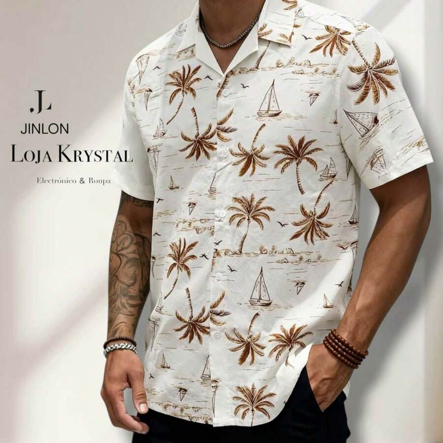 JL Men's Hawaiian Floral Beach Shirt, Short Sleeve, Button-Down, Spring And Summer - Floral 29-Maroom - 查看 1