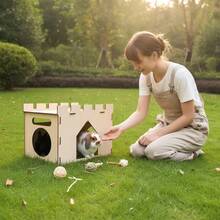 木制拼接兔屋，可拆卸DIY木制宠物城堡，室内仓鼠藏身处 - 彩色 - 查看 5