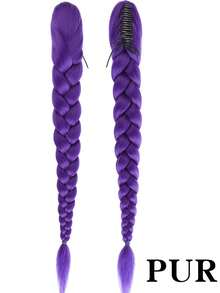 28-Inch Purple Synthetic Fiber Braid Wig, Convenient Clip-On Ponytail Hair Extension, Suitable For Cosplay, Halloween Costumes - Multicolor - View 6