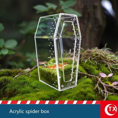 Creative Coffin-Shaped Transparent Acrylic Reptile Terrarium, Equipped With Magnetic Closure And 3D Ventilation Structure, Suitable For Housing And Breeding Small Reptiles Like Geckos, Spiders, Scorpions, And Lizards, Combining Practicality And Decorative Effects. The Cyberpunk Bicolor Design (Blue, Pink, Green, Purple) Recreates The Natural Atmosphere Of The New Caledonian Tropical Rainforest, Matching The Habitat Of Crested Geckos, Unique Aesthetic Design Easily Upgrades The Style Of Reptile Enclosure.