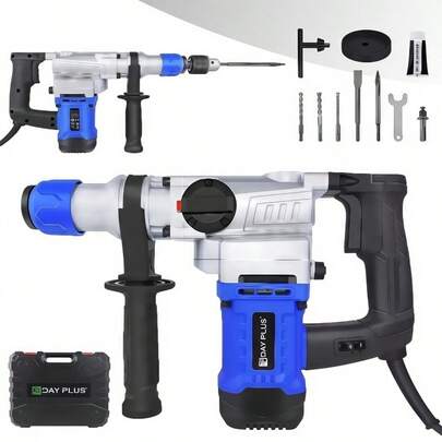 Vandise 2000W Heavy Duty Electric Demolition Hammer Drill - 6 Variable Speed Rotary Hammer With SDS Plus Chisels & Drill Bits, Case Included - 360° Swivel Handle For Wood, Steel, Concrete, Brick, Stone - Professional Power Tool For Construction, Renovation, Masonry Work