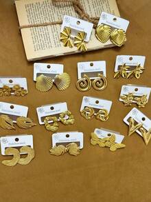 12pcs Elegant Unique 304 Stainless Steel Gold Earring Set, Suitable For Gifting To Classmates And Friends, Suitable For Women's Daily Wear, Also A Great Choice For Easter, Mother's Day, And Holiday Gifts - Multicolor - View 2