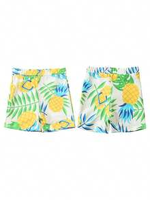 Family Matching Swimsuit Pineapple Print Ruffle Hem One Piece Bathing Suit Women Kids Girls Beachwear Swim Trunks Men&Boys Swimwear For Whole Family - 男生 - 查看 8