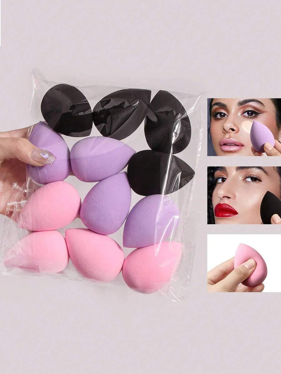 12pcs Absorbent Makeup Sponges - Latex-Free Polyurethane Cosmetic Sponges Suitable For Liquid, Cream And Powder Foundation - Multiple Colors Available - Multicolor - View 1