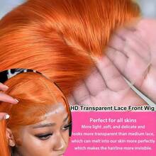 13x4 高密度透明蕾丝前假发，200% 密度巴西原生发，#350 姜黄色直发，预先修剪并带有婴儿发，无缝自然发际线，女士款 - S350 - 查看 7