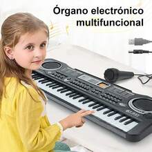 Las opciones de instrumentos populares incluyen un teclado electrónico multifuncional de 61 teclas, una herramienta educativa para principiantes, perfecta para que los principiantes practiquen la destreza y la coordinación de los dedos. - Negro - Ver 1