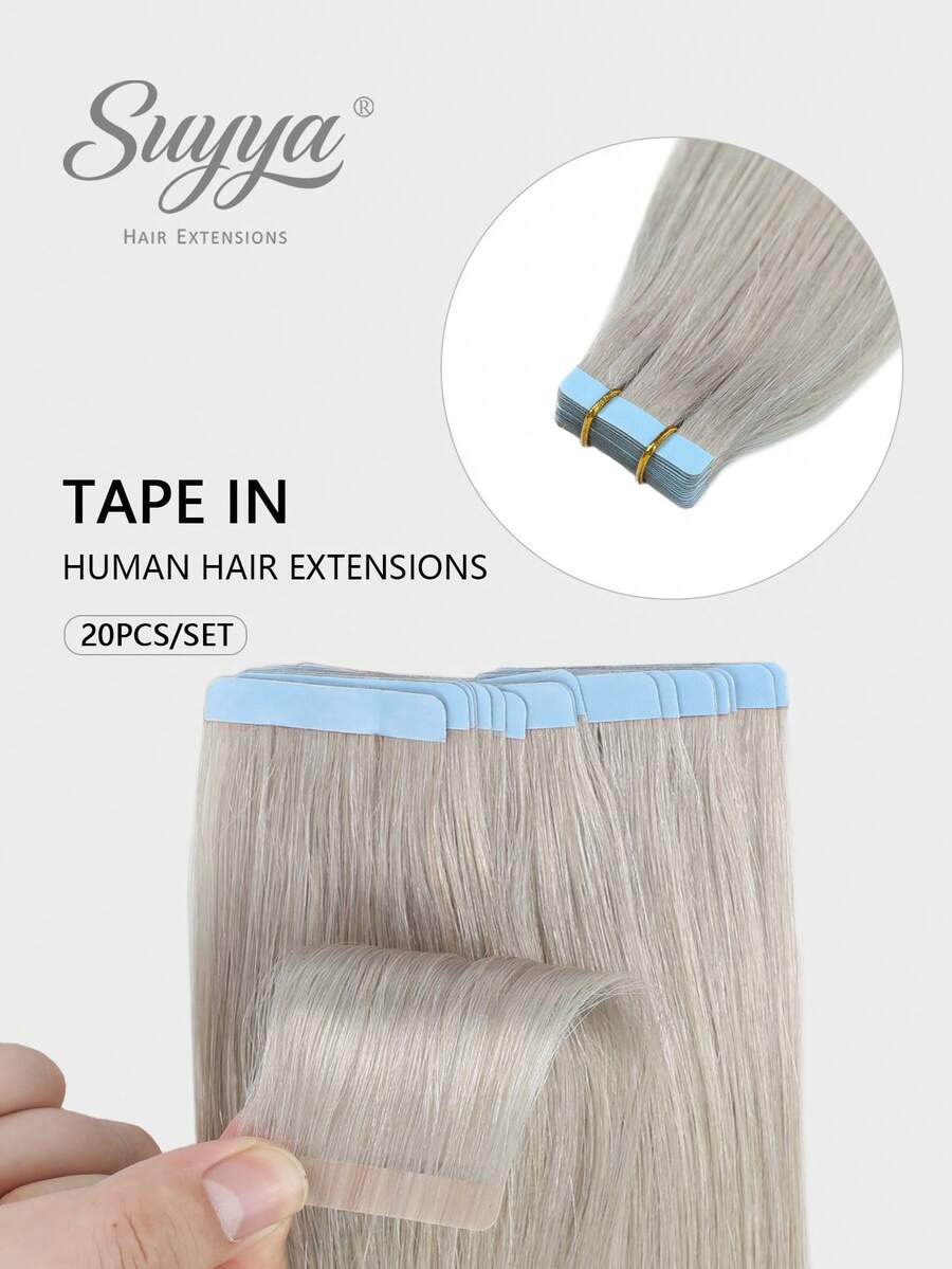 SUYYA 14英寸真人发接发片 20片装 银灰色接发片 女士无痕接发片 真人发 - SSilver - 查看 1