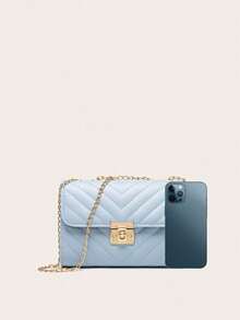 Lightweight Business Casual Women's Quilted Crossbody Bag, Fashionable Chain Clutch Handbag, Shoulder Bag, Square Bag, Suitable For Teenage Girls, Women, College Students, Young Professionals And Office Workers, Perfect For Office, University, Work, Business, Commuting, Outdoor Activities, Travel, Hiking And More Occasions. - 淺藍色 - 查看 4