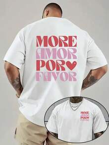 More Love, Please, Give It A Little More. Men's Double-Sided Print T-Shirt, Suitable For Casual Everyday Wear At Home Or For Outdoor Fitness Activities. Popular Style, A Must-Have For Men, Front And Back Print T-Shirt, Spring Clothing, Cotton T-Shirt. - 白色 - 查看 1