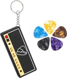 Caja portapicks de guitarra con llavero de guitarra, portapicks con estilo de altavoz de amplificador con 5 picks de guitarra de celuloide, set de caja de almacenamiento de picks de guitarra para aficionados a la música y guitarristas - Caja portapúas-2 - Ver 1