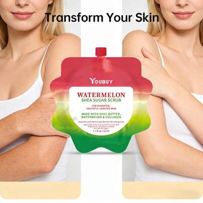 西瓜去角质磨砂膏，深层清洁毛孔，改善背部痤疮和黑头，温和不刺激去角质，淡化色斑和肤色不均，适合日常面部、身体和旅行使用，四季皆宜，男女皆可。
