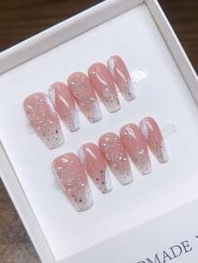Uñas postizas rosas elegantes y de moda con decoración de perlas - Multicolor - Ver 4
