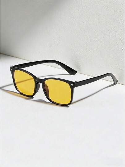 1副男士黑色方形铆钉时尚眼镜，采用优质PC材料制成，Y2K风格，旅行、度假配饰，季节精选，时尚眼镜，适合派对造型、夏季、返校季、海滩派对、街头风格、自拍、假期佩戴。