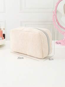 1pc Corduroy Makeup Bag With Letter Strap, Zipper Closure Portable Cosmetic Organizer, Suitable For Travel, Home, Unisex, All Seasons, Student Dorm, Mother's Day, Thanksgiving, New Year Gift - Multicolor - View 10