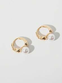 一对水滴形仿珍珠耳环，时尚简约优雅，奢华高端，百搭优雅耳环，节日礼物 - 金黃色 - 查看 4