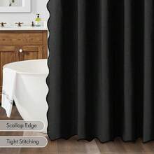 Black Scalloped Shower Curtain Linen Textured With 12 Metal Hooks Cute Heavy Duty Washable Waterproof Thick Cloth Halloween Shower Curtains With Black Border For Bathroom Hotel Bathtub,W72*L72 - Đen - Xem 6