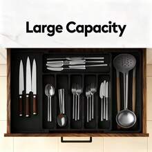 1pc Expandable Silverware Drawer Organizer Tray, Large Adjustable Plastic Cutlery Holder, Utensil Caddy, Fits Various Drawers, Neat & Orderly Cutlery Storage For Kitchen, Dining Room, Cabinet, Home - Multicolor - View 12