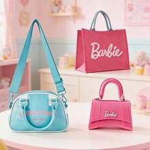 Miniso Túi Boston Barbie Sunlit Shine Series (Xanh lá cây)/ Túi nhựa Barbie Hourglass Series/ Túi xách Barbie Sunlit Shine Series (Nhiều màu), Túi thời trang nữ màu hồng, chất liệu PU/nhựa dẻo, túi đeo chéo hàng ngày (1 chiếc) - Nhiều màu - Xem 1