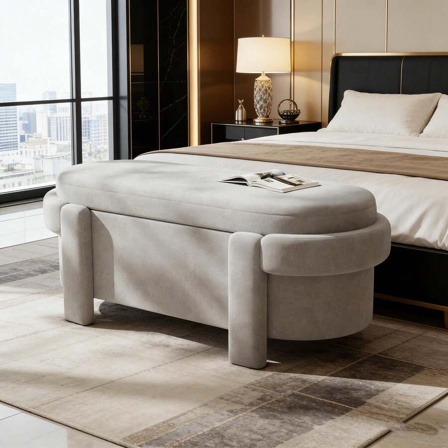 Storage Benches - Gray + Fleece - View 1