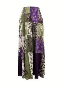 Chân váy maxi xòe rộng kiểu Bohemian bằng vải dệt không co giãn dành cho nữ, thích hợp cho mùa hè. - Màu tím - Xem 4