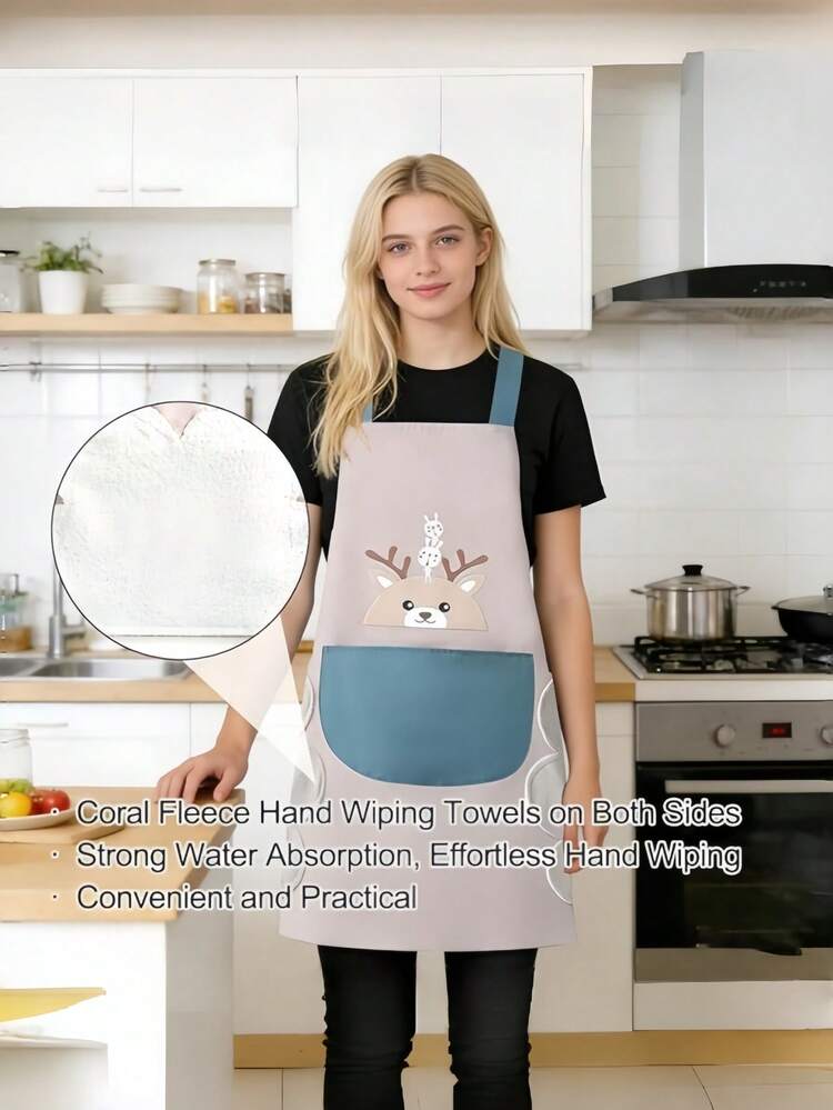 1 chiếc tạp dề nhà bếp hình hươu dễ thương, chống thấm nước và dầu mỡ, tạp dề nấu ăn thời trang dành cho cặp đôi với cổ điều chỉnh được, 1 túi đựng khăn, thích hợp cho nấu ăn, phục vụ tiệc, quà tặng Ngày của Mẹ/Ngày của Cha. - nhiều màu - Xem 2
