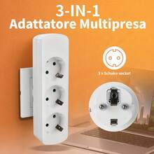 Bộ chuyển đổi ổ cắm điện 3 trong 1 Schuko, ổ cắm chia điện đa năng 16A 230V, phích cắm mở rộng nhỏ gọn tiết kiệm không gian cho gia đình và văn phòng, màu đen/trắng. - Phích cắm loại EU E (220-240V) - Xem 2
