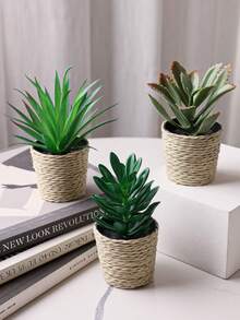 Bộ 3 chậu cây giả mini hình cây mọng nước nhiệt đới, chậu đan bằng rơm màu trắng, đường kính 6,5 cm / 2,55 inch, trang trí bằng dây rong biển, làm từ chất liệu PE. Hoàn hảo để trang trí bàn làm việc, ký túc xá sinh viên và văn phòng. Những chậu cây giả này cũng lý tưởng để trang trí nhà cửa, làm cảnh quan, trang trí tiệc/ngày lễ và trang trí tiệc sinh nhật. - Nhiều màu-A - Xem 12