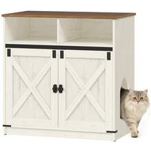 HaluPeit Cat Litter Box Cabinet, 80 X 48 X 80 Cm, Hidden Cat Cabinet With Storage Space, Wooden Cat Cabinet, Country-Style Cat House, TV Cabinet/Side Table, Vintage Brown And White - trắng nâu - Xem 9