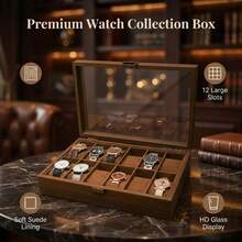Personalized Watch Box, Customizable Engraved Watch Storage Rack With Glass Cover, Elegant Watch Display Stand, Men's Watch Storage Box, Suitable As A Gift For Husband, Boyfriend Or Father. Fashionable Holiday Gift Box. Multifunctional Storage Box Combining Jewelry And Watch Storage, Suitable For Desktop And Drawer. - Coffee Brown - View 11