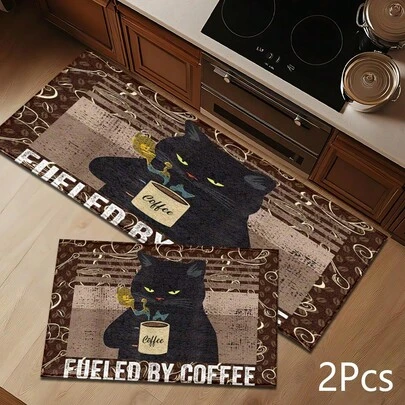 Thảm in hình mèo uống cà phê 2D, mềm mại và bền, có thể giặt được, thích hợp cho lối vào, hiên nhà, trong nhà - phòng khách, phòng tắm, phòng ngủ, phòng chơi game, phòng giặt, trang trí ký túc xá.
