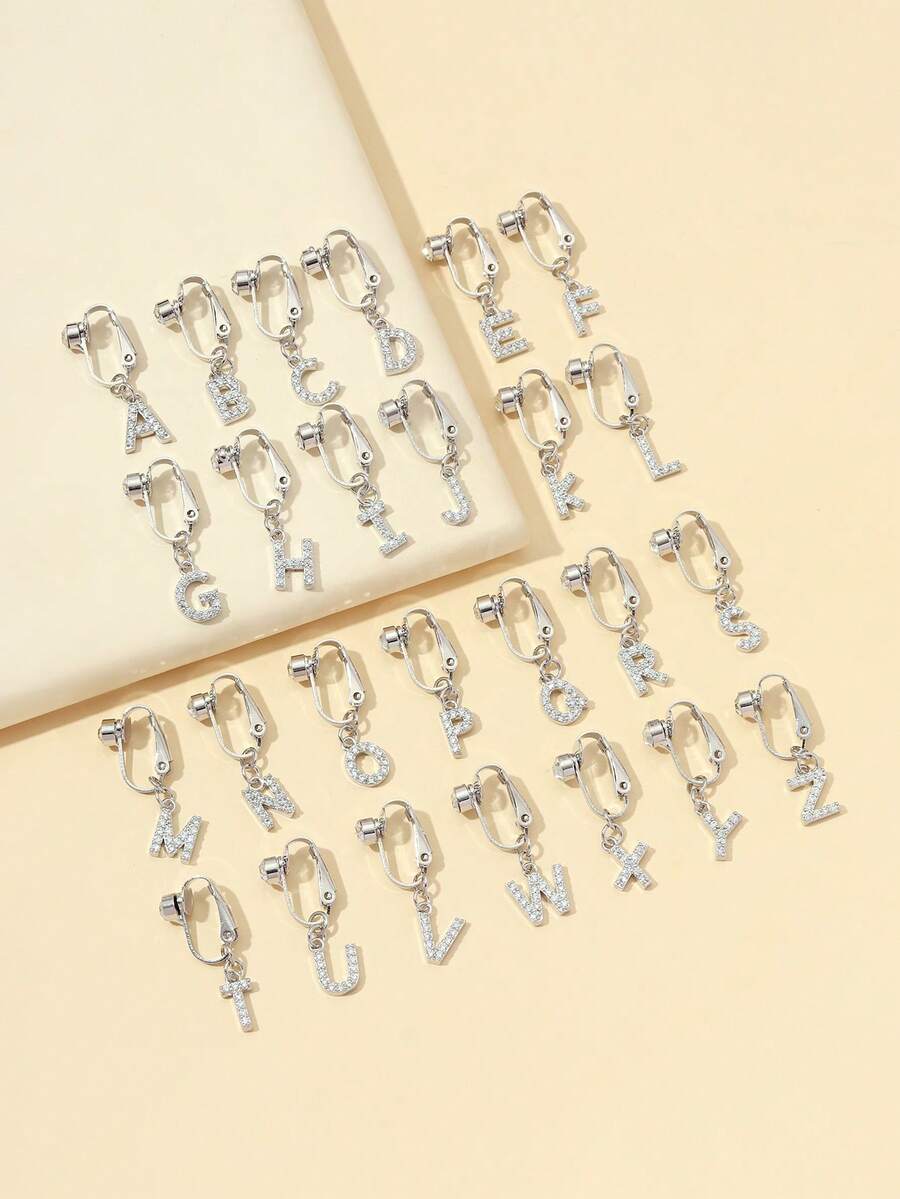 1 chiếc kẹp rốn chữ cái khảm nhỏ tối giản, tiện dụng để đeo hàng ngày cho phụ nữ. - Bạc - Xem 1