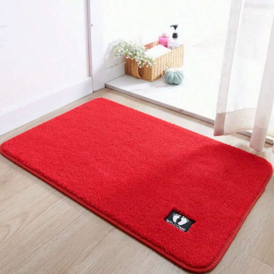 Alfombra de baño absorbente y gruesa de felpa sintética antideslizante para la entrada suave y duradera ideal para hogar - Rojo - Ver 1