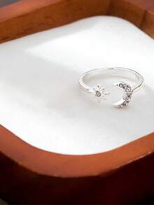 1. Nhẫn nữ thời trang mạ vàng bạc đính kim cương hình sao và trăng, kiểu dáng sang trọng nhẹ nhàng, phù hợp đeo hàng ngày, làm nhẫn Ramadan, nhẫn đôi, quà tặng lễ hội. - Bạc - Xem 2