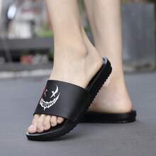 男女通用小丑图案拖鞋，黑色，防滑耐穿沙滩拖鞋 - 黑色 - 查看 6