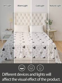 1pc Bed Sheet - 100% Lightweight Polyester Fabric, Heart Print Bed Cover, Breathable Bedding, Bedroom Decor Bed Cover, Suitable For Adults - Multicolor - View 6