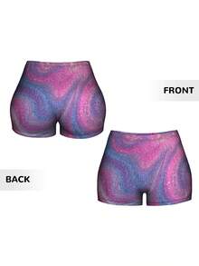 1 Piece Of Glitter Abstract Shorts - Pink, Blue, And Purple Cosmic Swimwear Fitness Shorts, Machine Washable Outdoor Apparel, Comfortable Casual Sportswear (Unisex), Essential For Yoga, Sports, Casual Beach Vacations, Running, And Fitness - Màu hỗn hợp - Xem 3