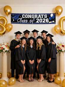 1pc "Congratulations Class Of 2026" Graduation Banner, Available In Red, Blue, Green And Gold Vibrant Colors, Suitable For 2026 High School/College Graduation Party, Ceremony, Photo Backdrop And Indoor/Outdoor Graduation Decor, Applicable For Bedroom, Indoor Or Outdoor Tabletop. - Multicolor - View 2