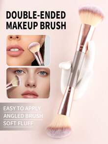 双头化妆刷，柔软刷毛，斜角轮廓刷+散粉刷，化妆工具 - 彩色 - 查看 3