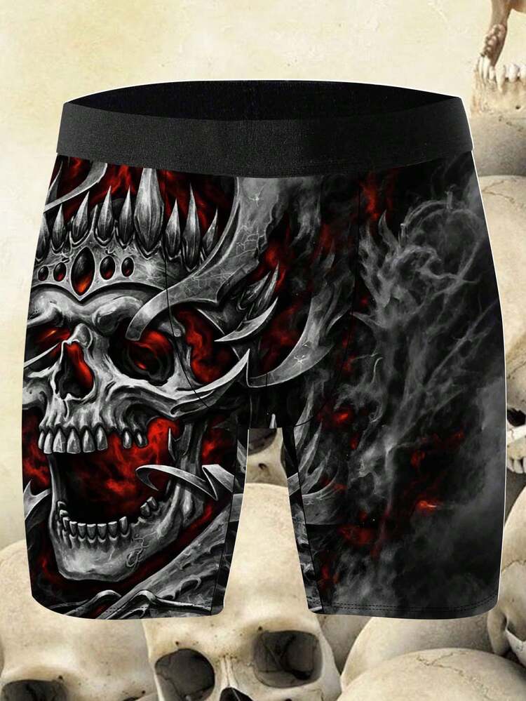 1 Peça Cueca Boxer Masculina Novidade, Estampa Gótica Escura, Tema de Rua, Tecido Malha, Ajuste Esportivo Solto, Respirável e Absorvente de Suor, Macio e Amigável à Pele, Cueca Boxer Atlética Casual - Multicolorido - Visão 1