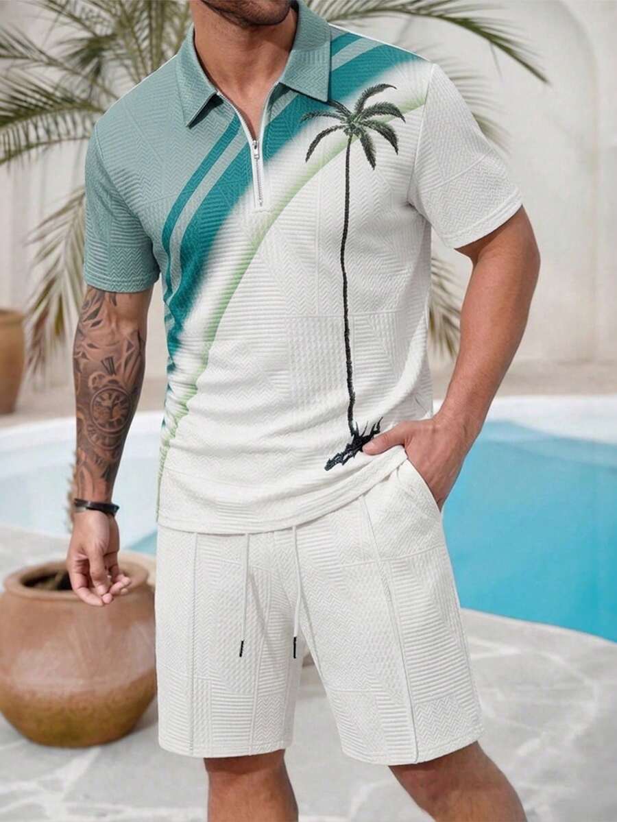 Coconut Tree Leisure Holiday Polo Outfit, Summer Slim Fit - Multicolor - View 1