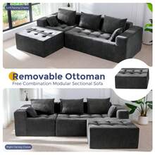 Cloud Modular Sofa, Modern Comfort Modular Corduroy Living Room Sofa, Tufted Recliner With Footstool, Boxed Sofa, No Assembly Required - Modular DGrey - 查看 6