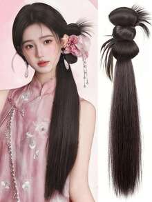 22-Inch Ponytail Extension Straight Hair, Claw Clip Side Tied Straight Ponytail, Brown Ponytail, High-Quality Fiber, Suitable For Women - Multicolor - View 1