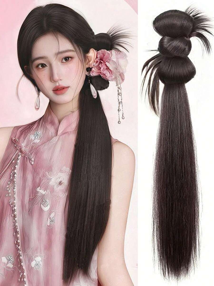 22-Inch Ponytail Extension Straight Hair, Claw Clip Side Tied Straight Ponytail, Brown Ponytail, High-Quality Fiber, Suitable For Women - Multicolor - View 1