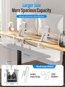 Hidden Cables [Upgraded] Large Under Desk Management Tray, Cinati Management Under Desk No Drill, 28.4 Cord Hider Wire Organizer, Cord Organizer Office, Home - Supports Up To 30lbs Black OBXA - White - View 7