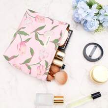 ZLFRQ  Makeup Bag For Wen Floral Cometic Bag Pink Zipper Cometic Pouch For Pure Lar Capacity Quilted Canva Flower Makeup Bag C Aethetic Travel Tetry Bag Gift Kincare Organizer - AG 粉紅鬱金香 - 查看 2