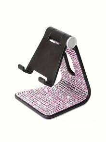1pc Rhinestone Decorated Phone Stand, Black/White, Desktop Phone Holder Base Compatible With 15, 14, 13 Inch, Office Desk Decor Accessory - White - View 14