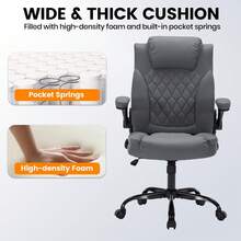 Techigher Executive Office Chair, PU Leather Gaming Chair With Flip-Up Armrest, Computer Chair With 360° Swivel Wheels, Tilt Function, For Home Office - Grey - View 3